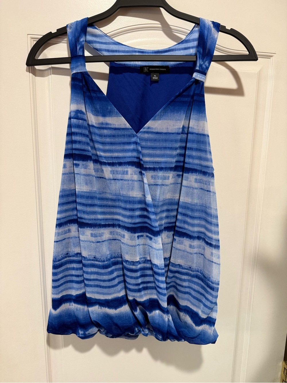 INC International Concepts Blue and White Striped Sleeveless V-Neck Tank